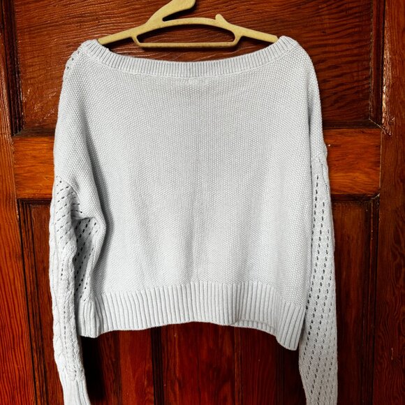 Pastel blue thin cable-knit cropped sweater - Picture 3 of 3